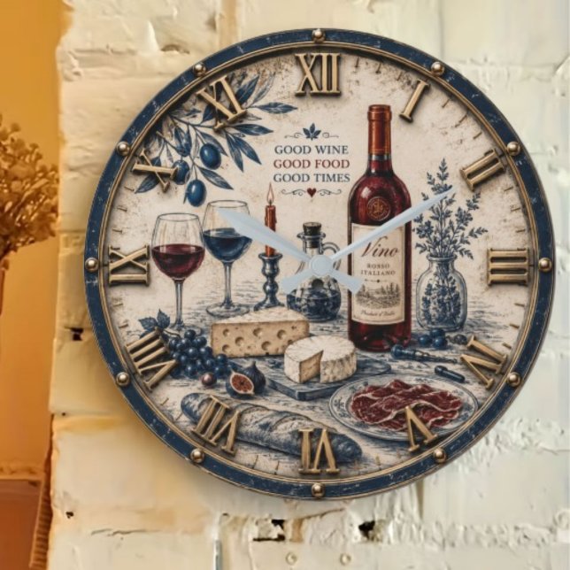 Relógio Grande Italian Wine & Cheese Kitchen Decor (Criador carregado)
