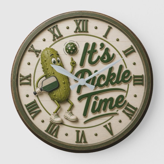 Relógio Grande It's Pickle Time Cute Pickle Character (Frente)