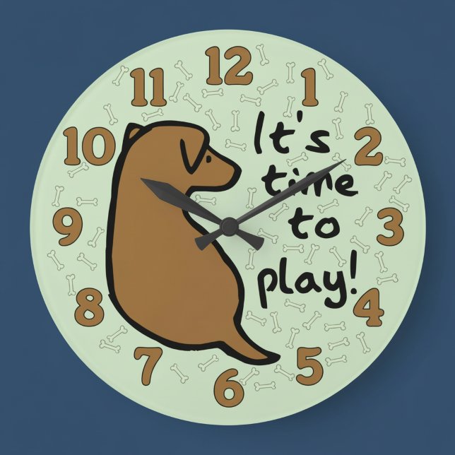 Relógio Grande It's Time To Play with Dog Wall Clock (It's time to play wall clock for dog lovers.)