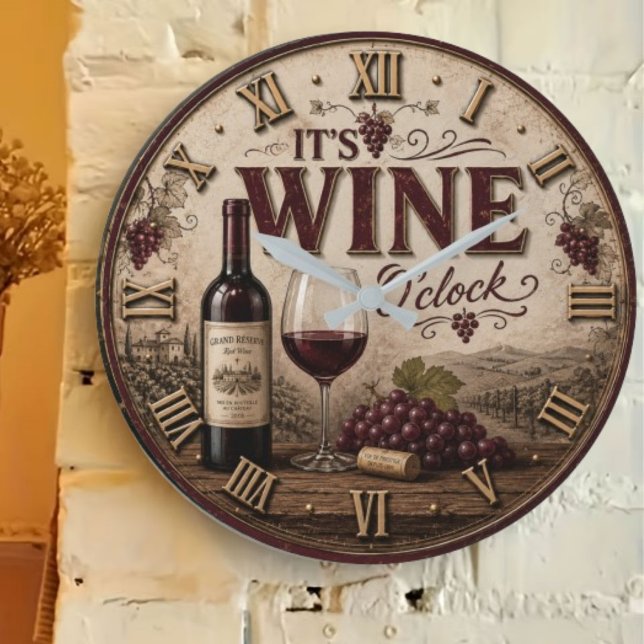 Relógio Grande It's Wine O'Clock Vintage Vineyard  (Criador carregado)