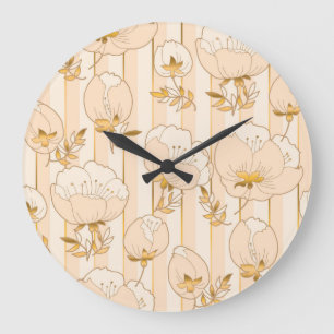 Relógio Grande Ivory Beige: Padrão Floral De Luxo.