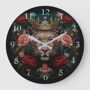 Relógio Grande Jaguar com Coroa em Pintura de Flores