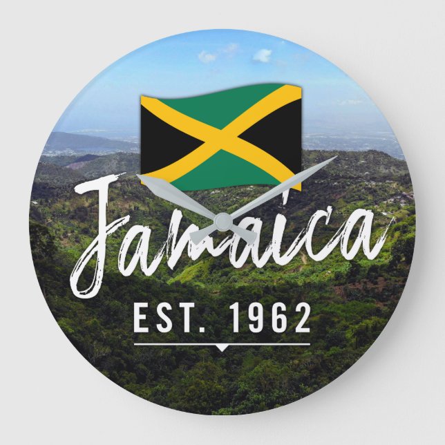 Relógio Grande "Jamaica Est. Montanhas Azuis De 1962" Com Bandeir (Frente)