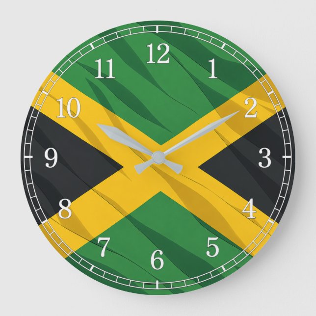 Relógio Grande Jamaica Flag Wall Clock — Waving Flag Design (Frente)