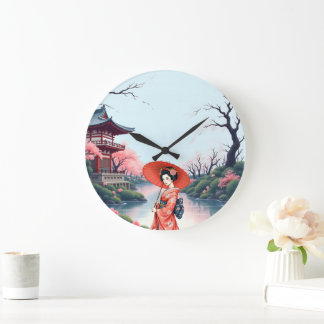 Relógio Grande Japanese Cherry Blossom Wall Clock 