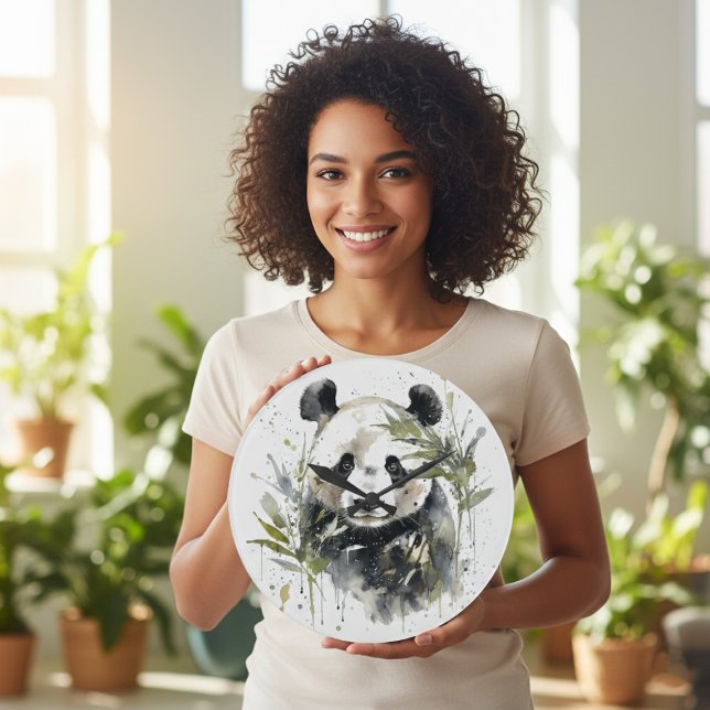Relógio Grande Jardim Panda de Aquarela (Criador carregado)