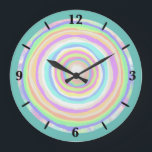 Relógio Grande Jawbreak Slice Candy<br><div class="desc">Large Round Wall Art Clock (Relógio de Arte Arredondada) e acessório de decoração para casas com ilustração do Jawbreak Candy Slice (trabalho de arte de fatia de baleia redonda), de TheFabricSeal, em Zazzle.com, é um design de corte divertido e colorido, com cores circulares pastéis do arco-íris e além. Tons de...</div>
