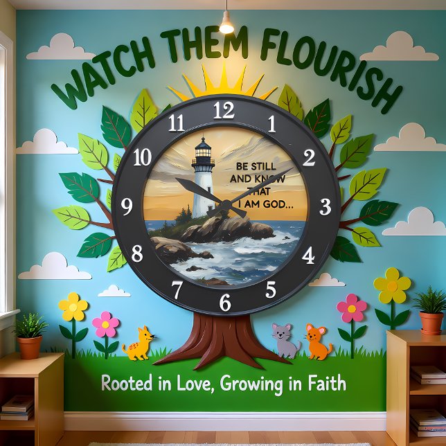 Relógio Grande Jesus Be Still Coastal Lighthouse (Criador carregado)