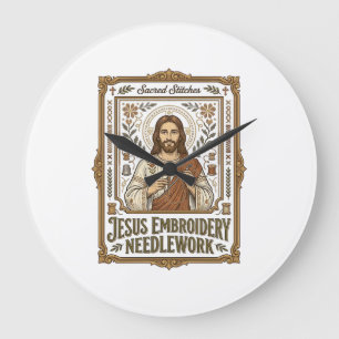 Relógio Grande Jesus Bordado Trabalho de Agulha Jesus Bordado Agu
