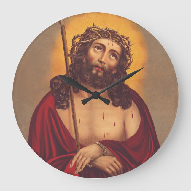 Relógio Grande Jesus Coroado de Espinhos Arte Dolorosa (Frente)