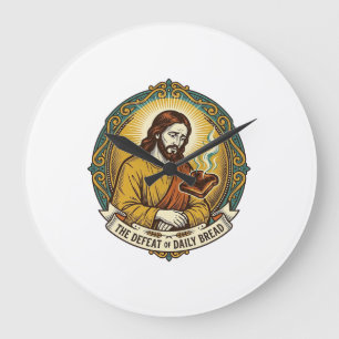Relógio Grande Jesus Derrotado Fumando Torradas Queimadas Cozinha