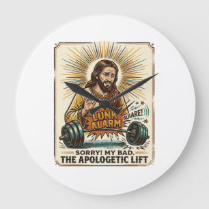 Relógio Grande Jesus Derrubando Haltere Pesado Alarme de Academia