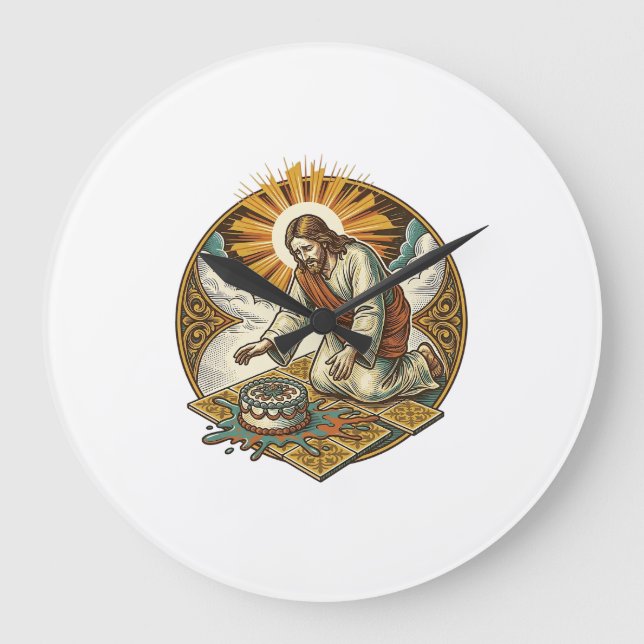Relógio Grande Jesus Derrubou Bolo De Aniversário Com Rosto Para  (Frente)