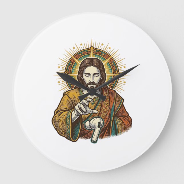 Relógio Grande Jesus Derrubou Fone de Ouvido Sem Fio Debaixo da M (Frente)