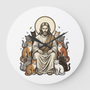 Relógio Grande Jesus e Gatos Vintage