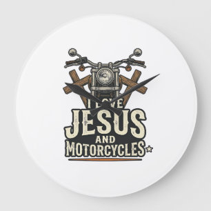 Relógio Grande Jesus e Motocicletas Desenho de Cristão Motociclis