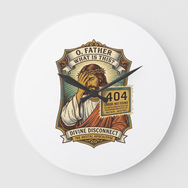 Relógio Grande Jesus engraçado erro 404 Humor desenvolvedor web p (Frente)