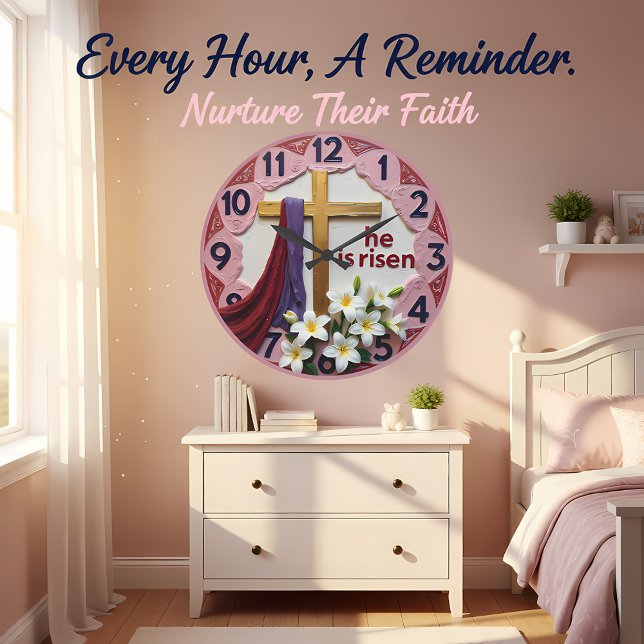 Relógio Grande Jesus He Is Risen Easter (Criador carregado)