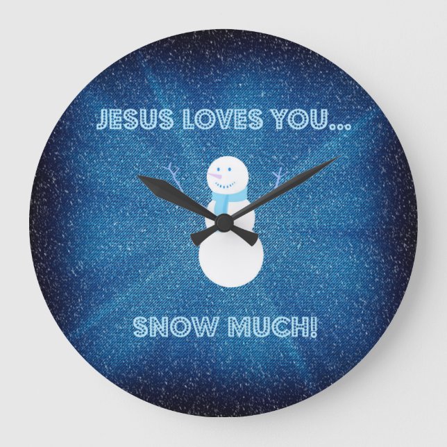 Relógio Grande Jesus Loves You Snow Much! Christian Snowman Blue (Frente)