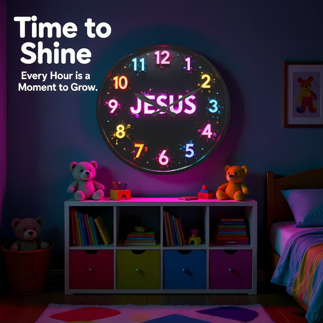 Relógio Grande Jesus Neon Splatter Glow (Criador carregado)