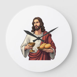Relógio Grande Jesus Pão Vinho Camiseta Gravura Vintage 2