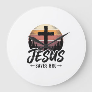 Relógio Grande Jesus Salva Camisa Bros Vintage Cruz Cristã Desi
