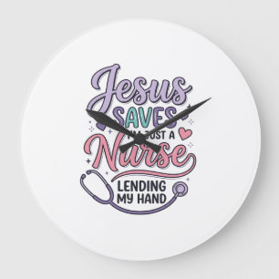 Relógio Grande Jesus Salva Camisa de Enfermeira Fé Design_1