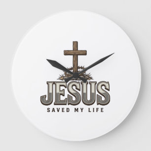 Relógio Grande Jesus Salvou Minha Vida Entalhe Vintage Cristão De