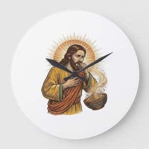 Relógio Grande Jesus Sufocando com Migalha de Chip de Tortilla Se
