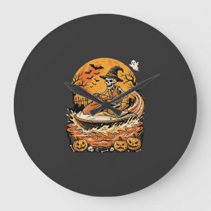 Relógio Grande Jet Ski Halloween Esqueleto Bruxa Desenho de Abóbo