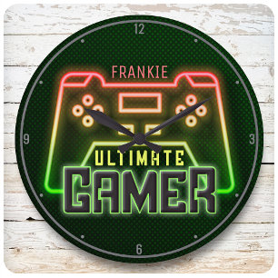 Relógio Grande Jogo de vídeo retrô personalizado Gamer Faux Neon