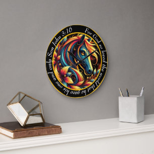 Relógio Grande John 3:16 Cavalo Abstrato Cristão Azul E Branco