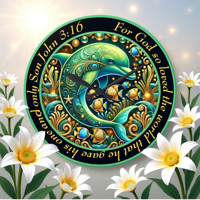 Relógio Grande John 3:16 Ocean Harmony Dolphin (Criador carregado)
