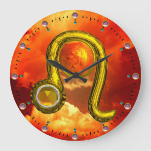 RELÓGIO GRANDE JOIAS DE ANIVERSÁRIO ZODIÁTICO DOURADO LEO COM TOP