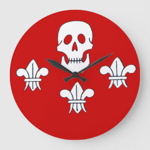 Relógio Grande JOLLY ROGER SKULL E TRÊS MENTIRAS FLAG, Vermelho