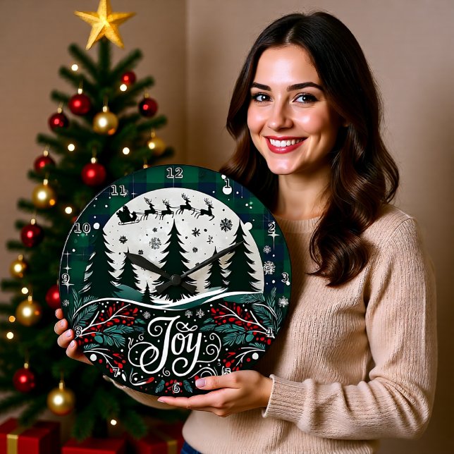 Relógio Grande Joy Sleigh Plaid Night (Criador carregado)