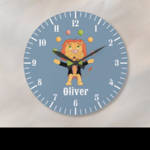 Juggling Lion Kid Blue Wall Clock