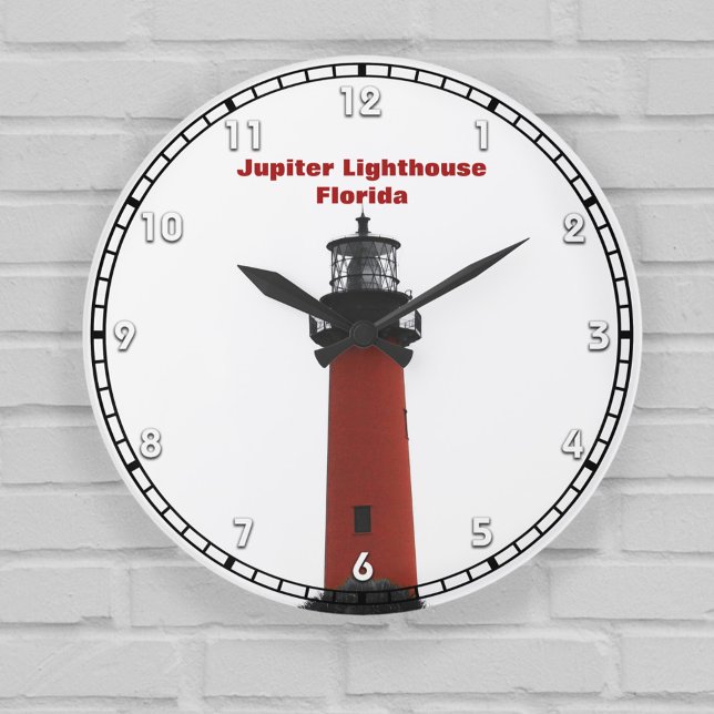 Relógio Grande Jupiter Lighthouse Flórida Vermelho Negro e Branco (Criador carregado)