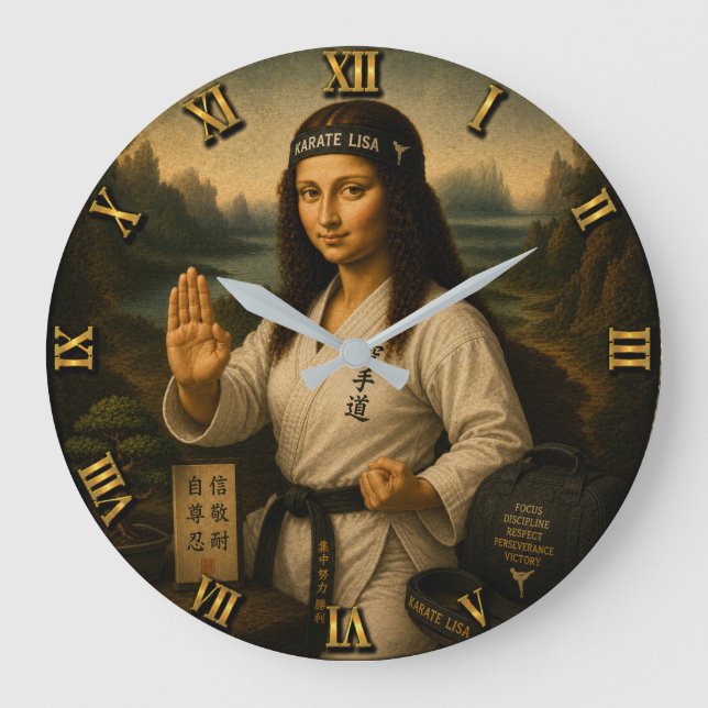 Relógio Grande Karate Funny Mona Lisa Martial Arts Gift (Frente)