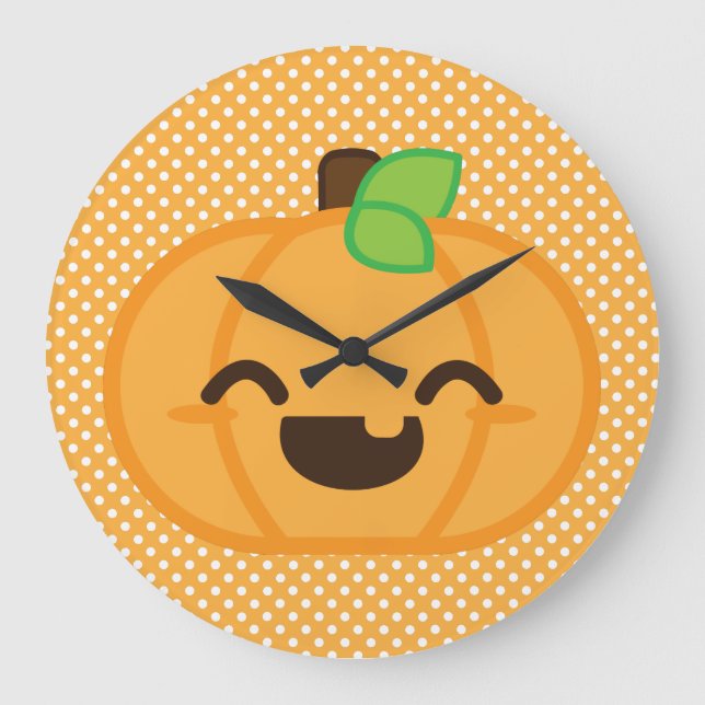 Relógio Grande Kawaii Jack O Lanterna Pumpkin Wall Clock (Frente)