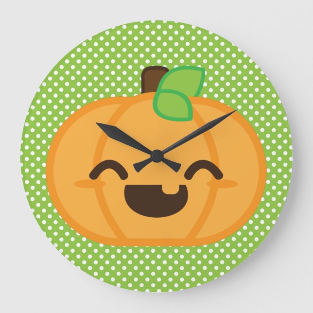 Relógio Grande Kawaii Jack O Lanterna Pumpkin Wall Clock (Frente)
