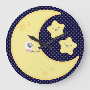 Relógio Grande Kawaii Moon e Stars Wall Clock