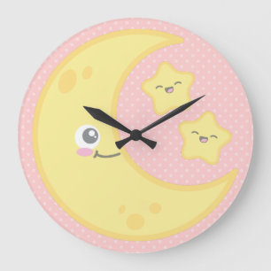 Relógio Grande Kawaii Moon e Stars Wall Clock