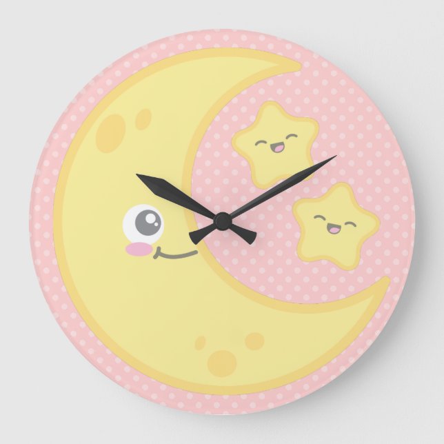 Relógio Grande Kawaii Moon e Stars Wall Clock (Frente)