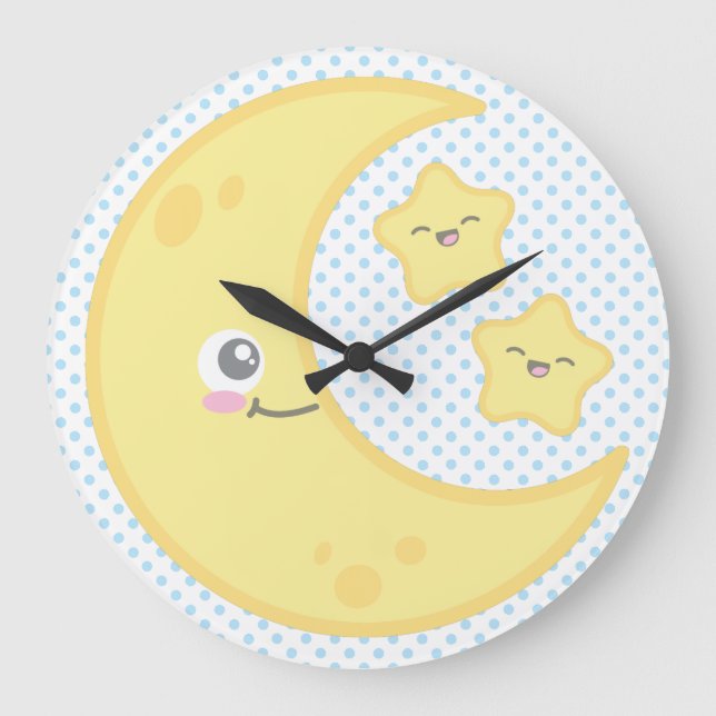 Relógio Grande Kawaii Moon e Stars Wall Clock (Frente)