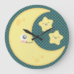 Relógio Grande Kawaii Moon e Stars Wall Clock