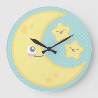 Relógio Grande Kawaii Moon e Stars Wall Clock