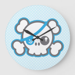 Relógio Grande Kawaii Pirate Skull Wall Clock