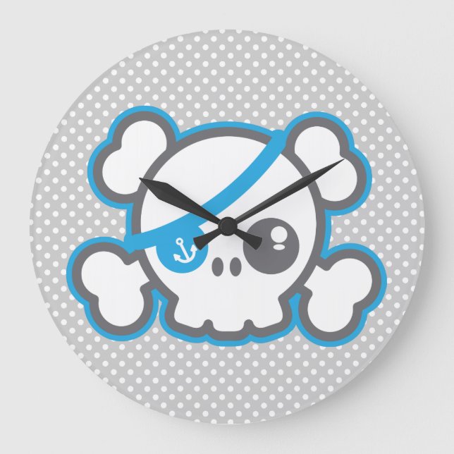 Relógio Grande Kawaii Pirate Skull Wall Clock (Frente)