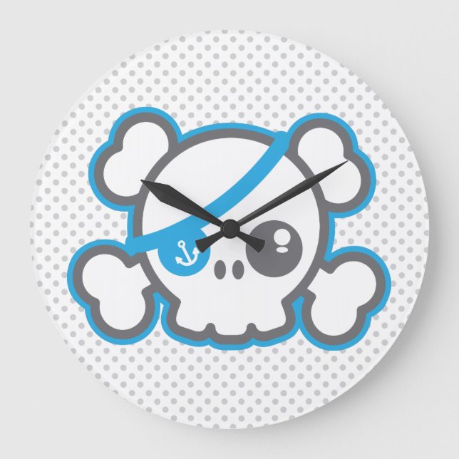 Relógio Grande Kawaii Pirate Skull Wall Clock (Frente)